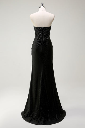 Sparkly Sweetheart nero paillettes abito da cerimonia con fessura